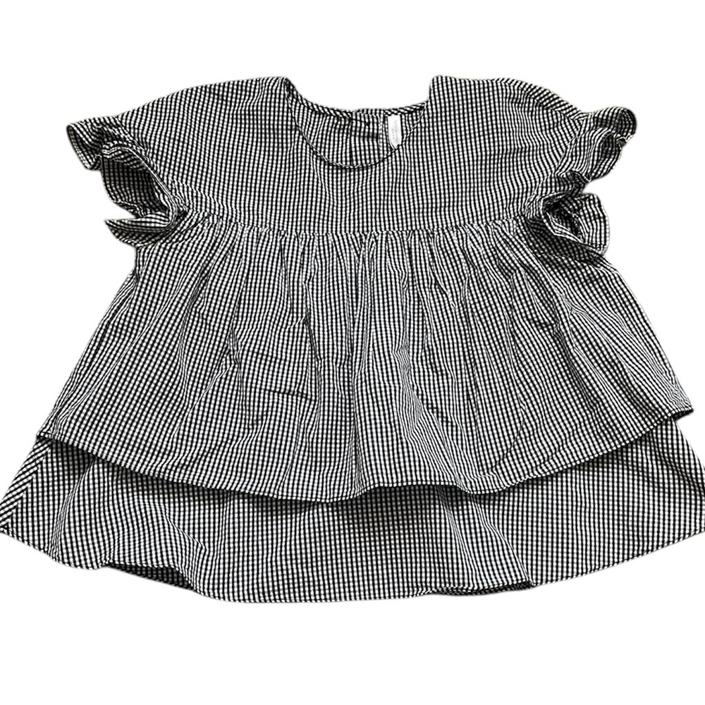 Zara Peplum Babydoll Two Layers Black & White Gingham Plaid Checkered Top (S)